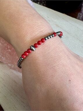 Red Sardinian Coral and Sterling Silver Bracelet 5.5” - 7.5”